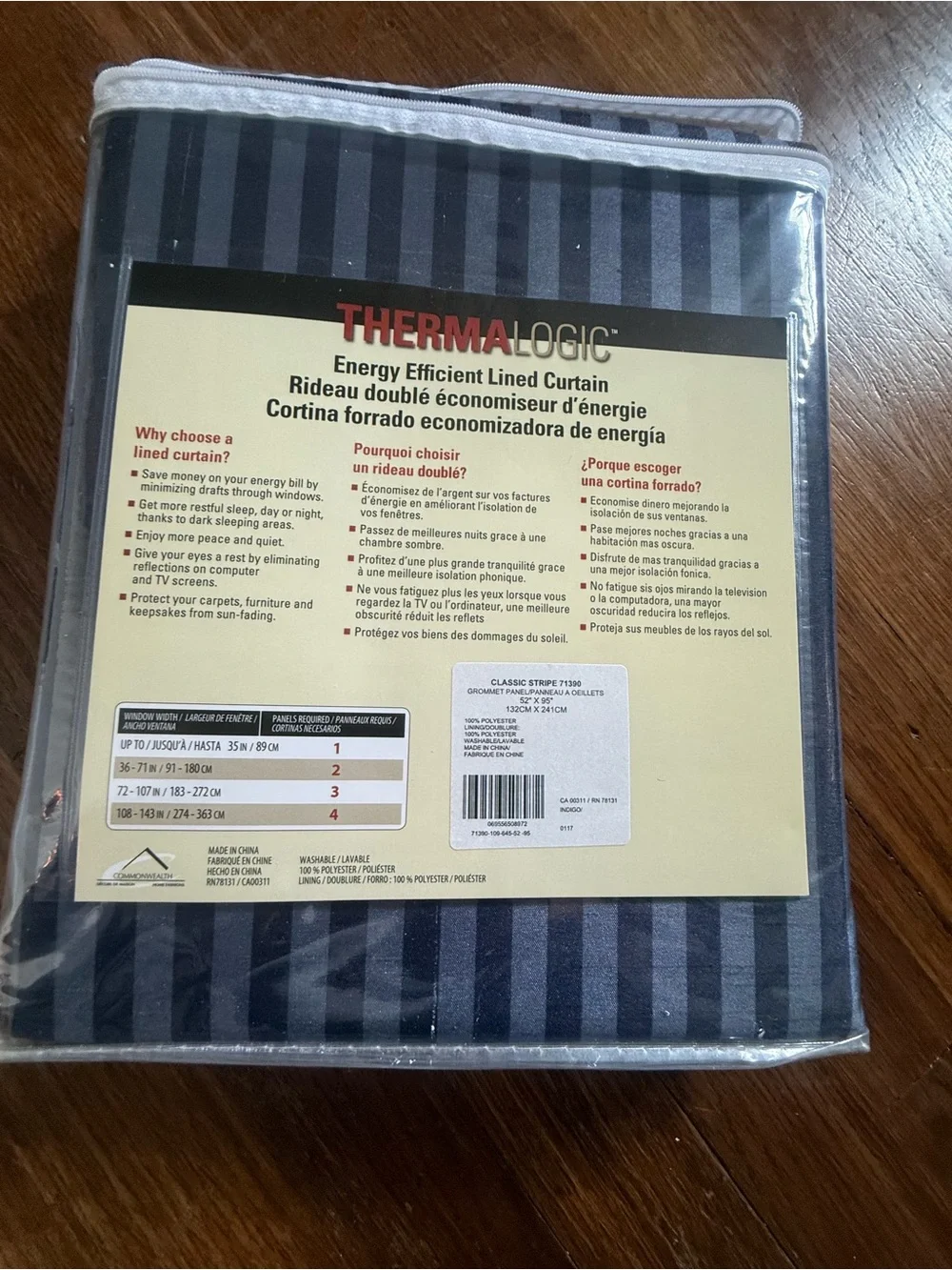 Classic Stripe Energy Efficient Lined Curtain - Gray